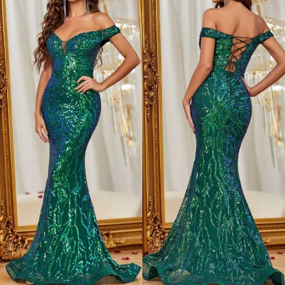 Lace Up Back Floral Lace Corset Mermaid Maxi Dress With Sequins main image 1